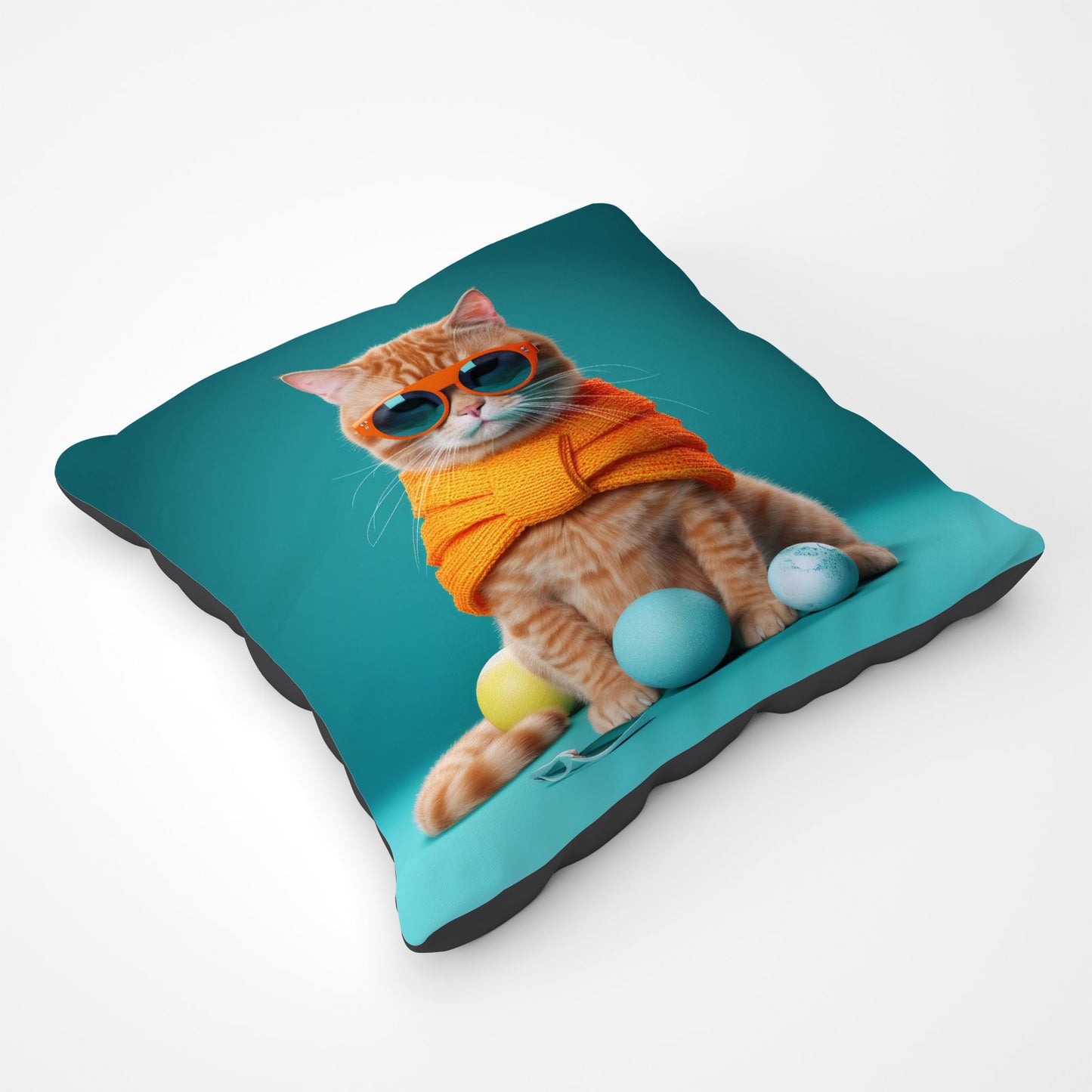 Cat In Glasses With Balls Of Wool Pet Bed