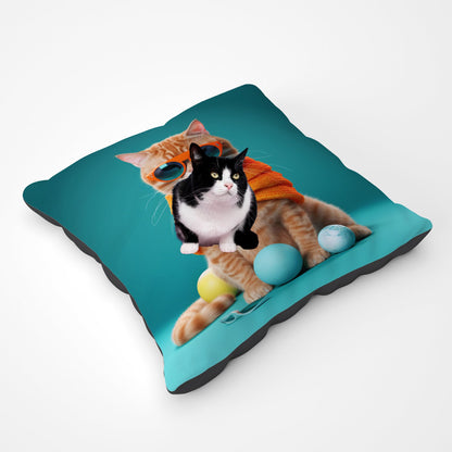 Cat In Glasses With Balls Of Wool Pet Bed