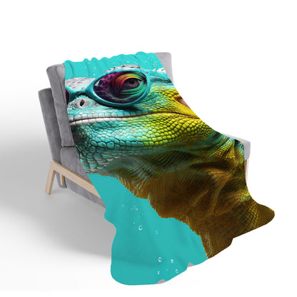 Splashart Iguana Wearing Glasses Sherpa Blanket