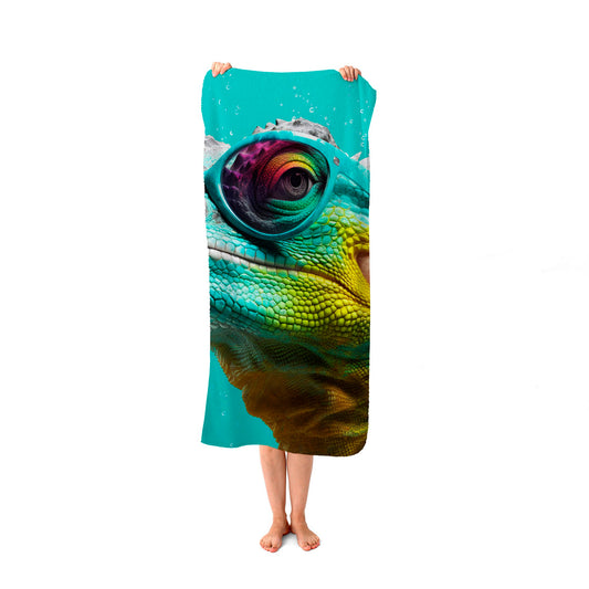 Splashart Iguana Wearing Glasses Beach Towel