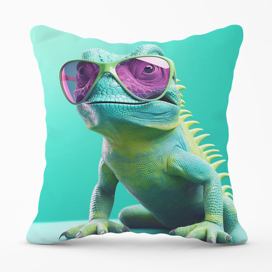 Happy Splashart Iguana Wearing Glasses Cushions
