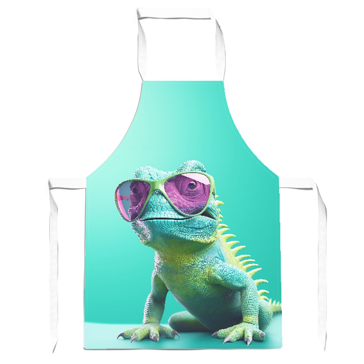 Happy Splashart Iguana Wearing Glasses Apron