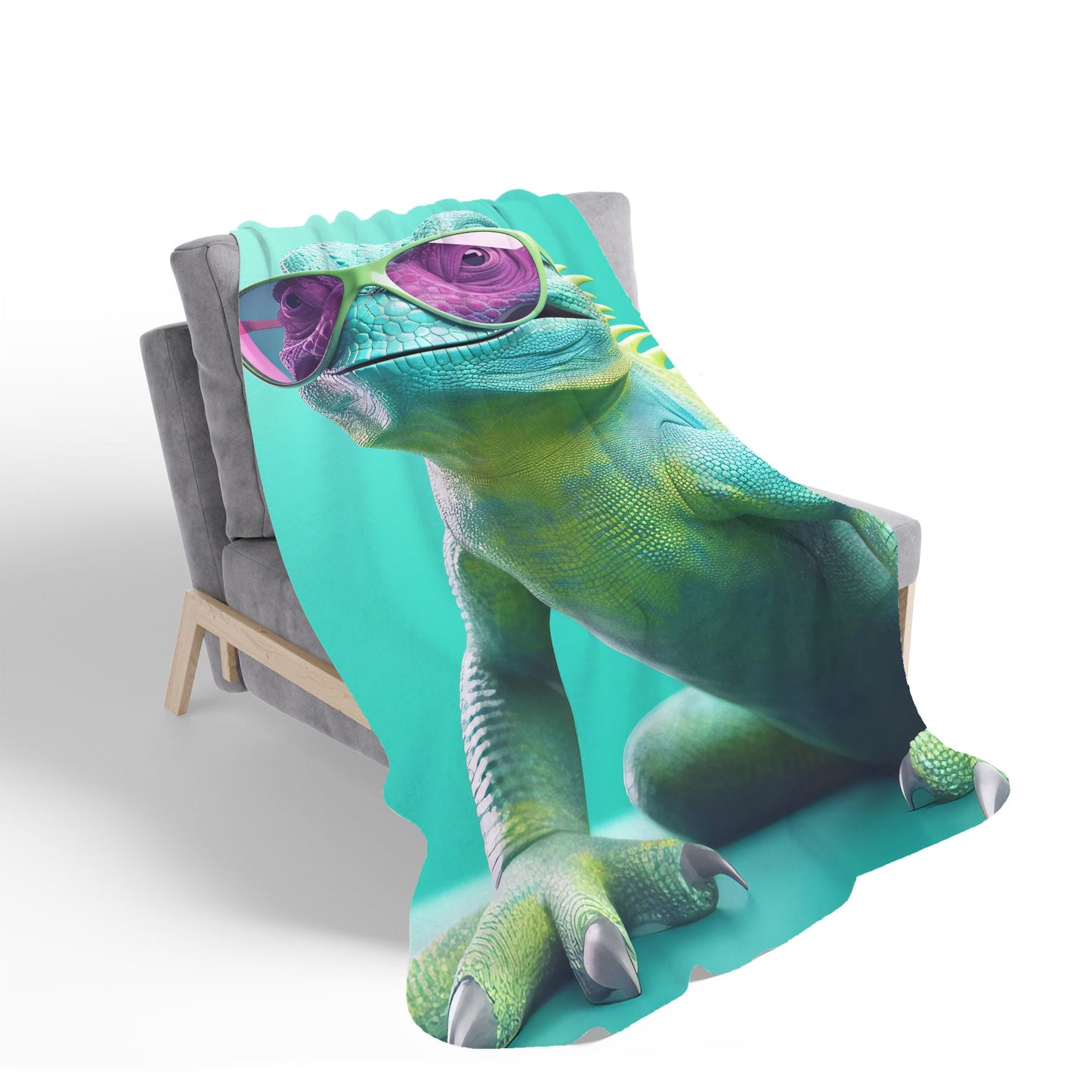 Happy Splashart Iguana Wearing Glasses Sherpa Blanket
