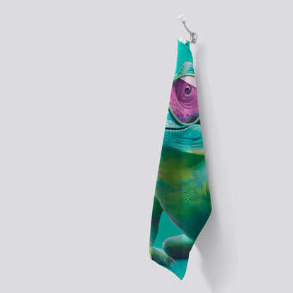 Happy Splashart Iguana Wearing Glasses Tea Towel