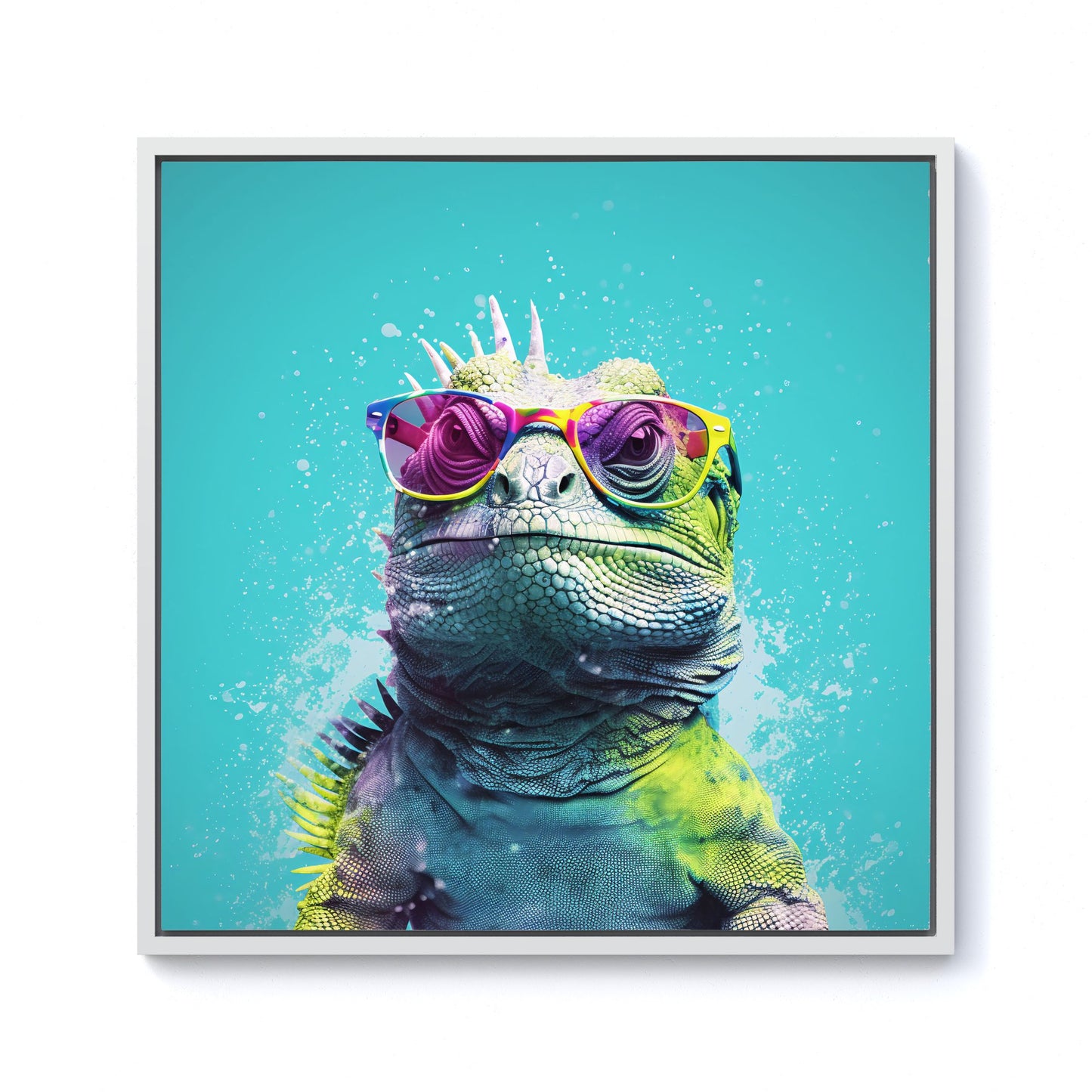 Inquisitive Splashart Iguana Framed Canvas