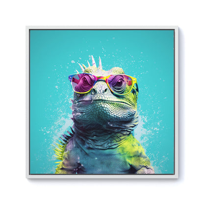 Inquisitive Splashart Iguana Framed Canvas