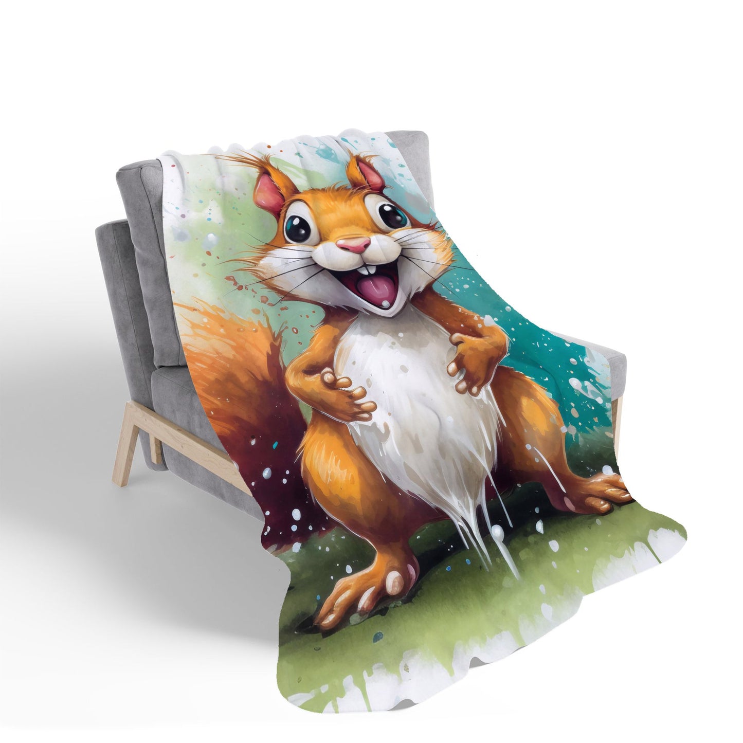 Happy Splashart Squirrel Sherpa Blanket
