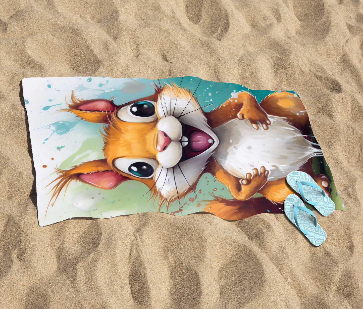 Happy Splashart Squirrel Beach Towel