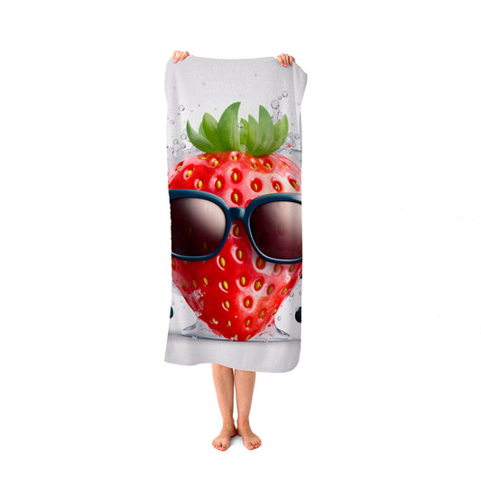 Strawberry In Glasses Beach Towel