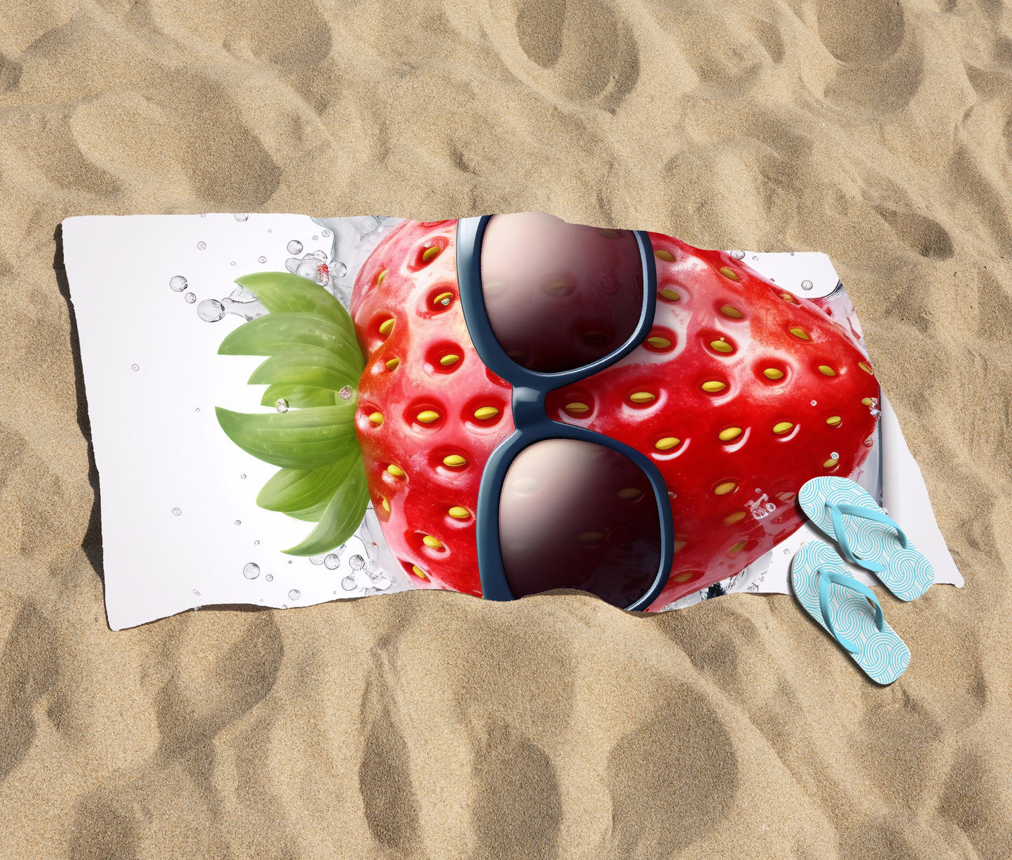 Strawberry In Glasses Beach Towel