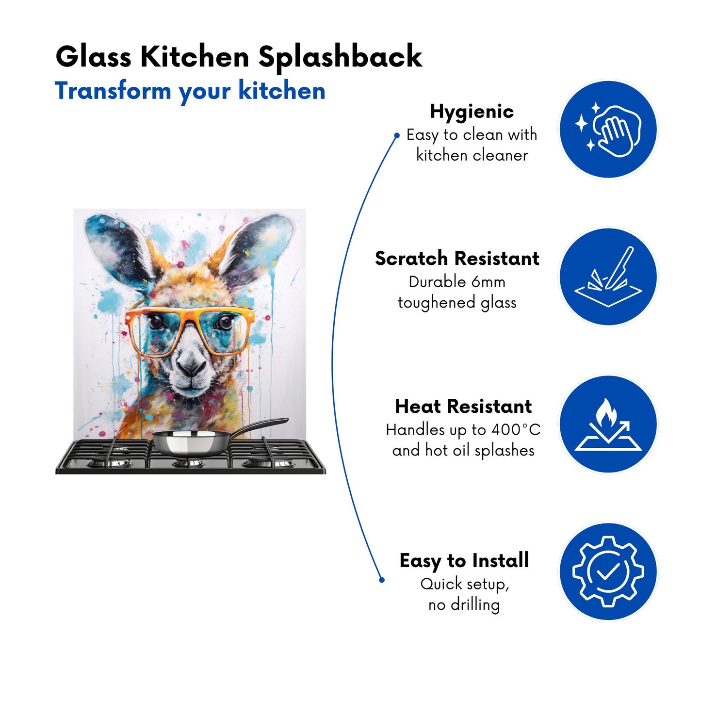 Splashart Kangaroo In Glasses Kitchen Splashback