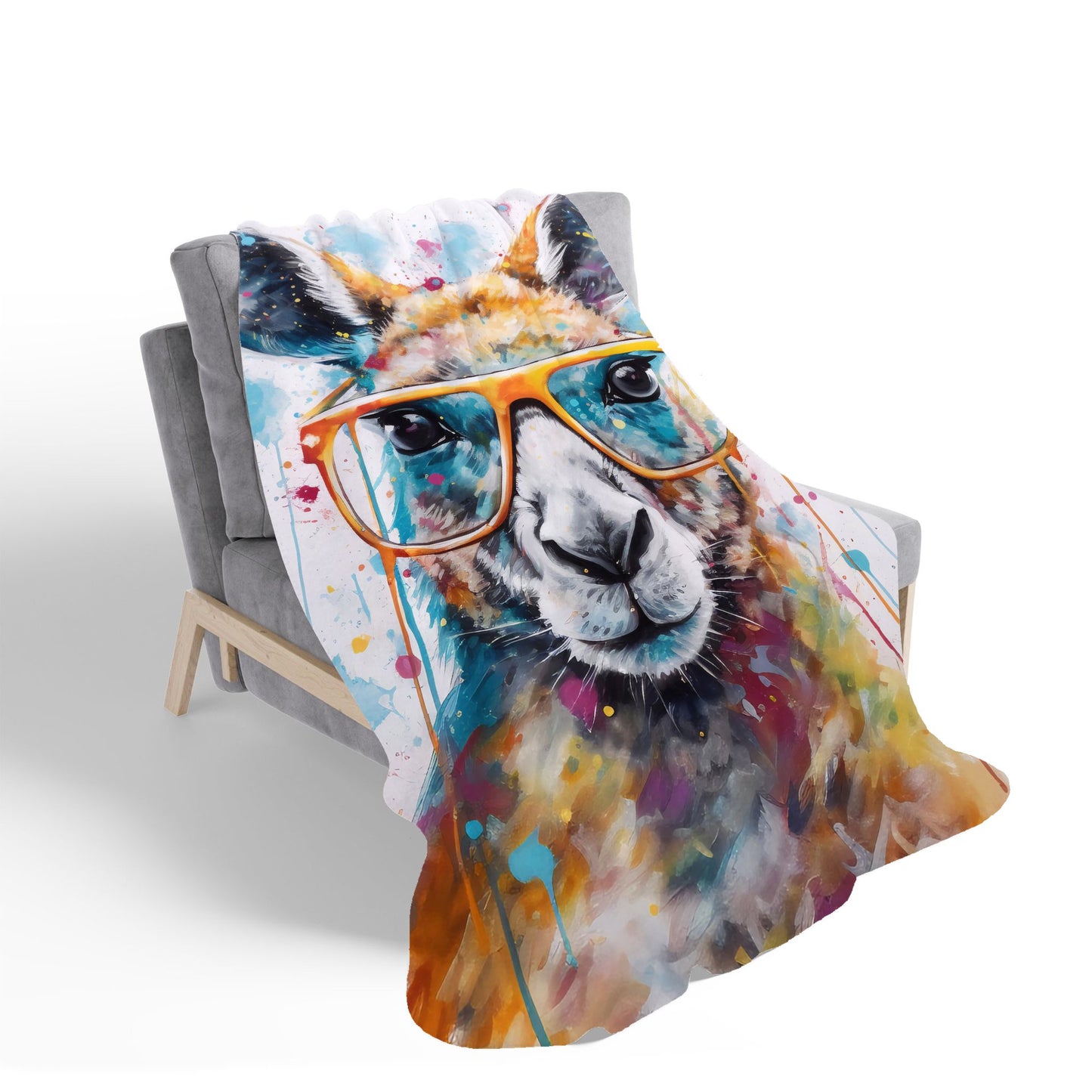 Splashart Kangaroo In Glasses Sherpa Blanket