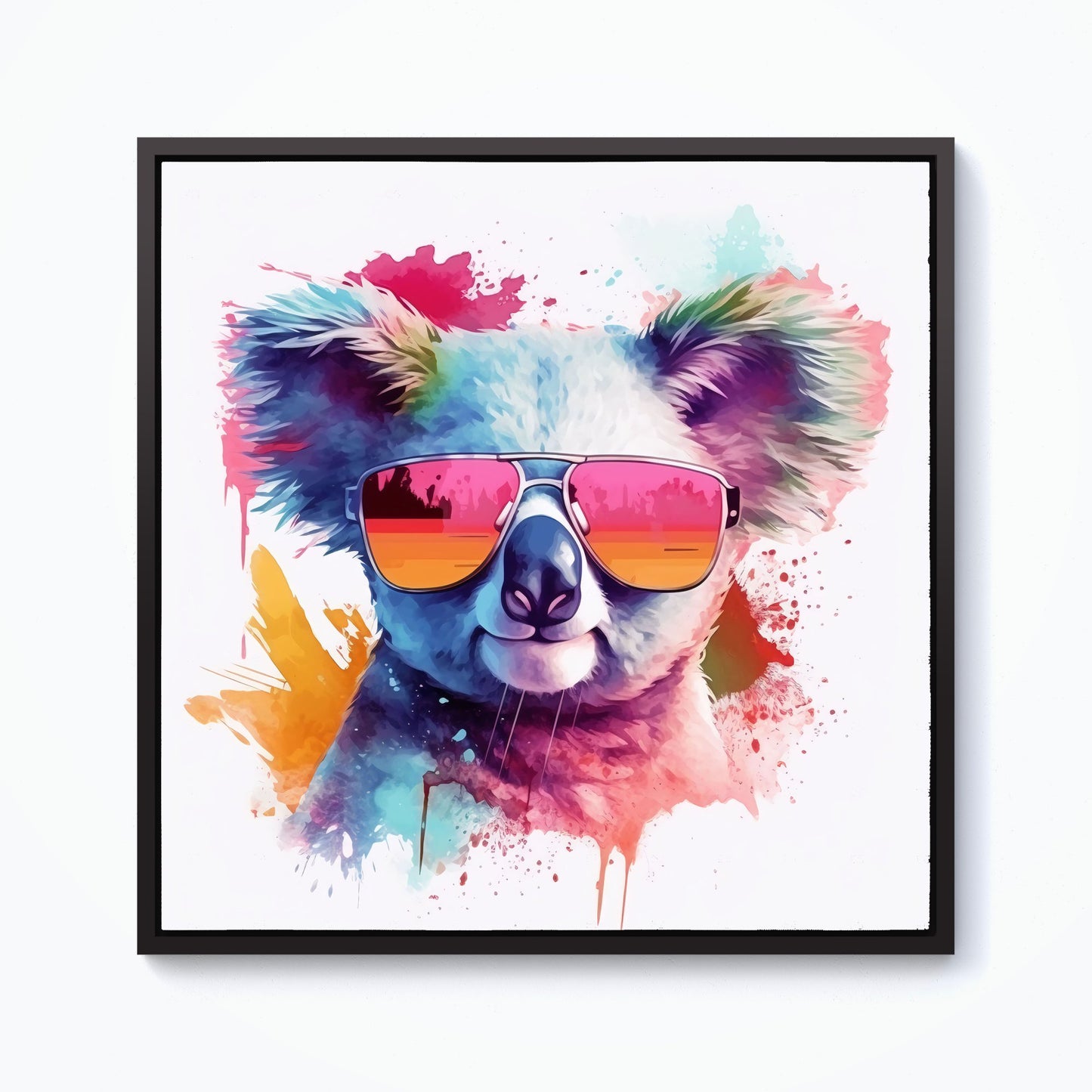 Colourful Splashart Koala In Glasses Framed Canvas