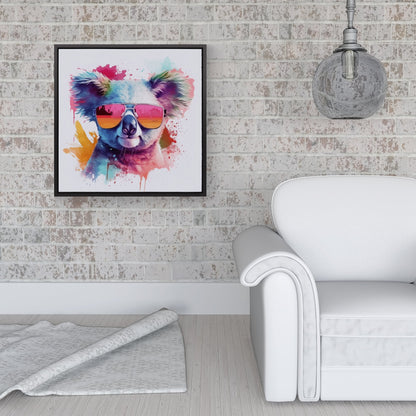 Colourful Splashart Koala In Glasses Framed Canvas