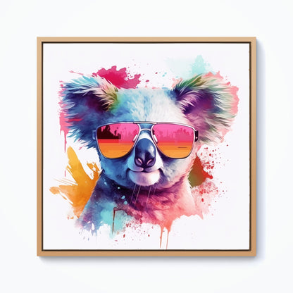 Colourful Splashart Koala In Glasses Framed Canvas