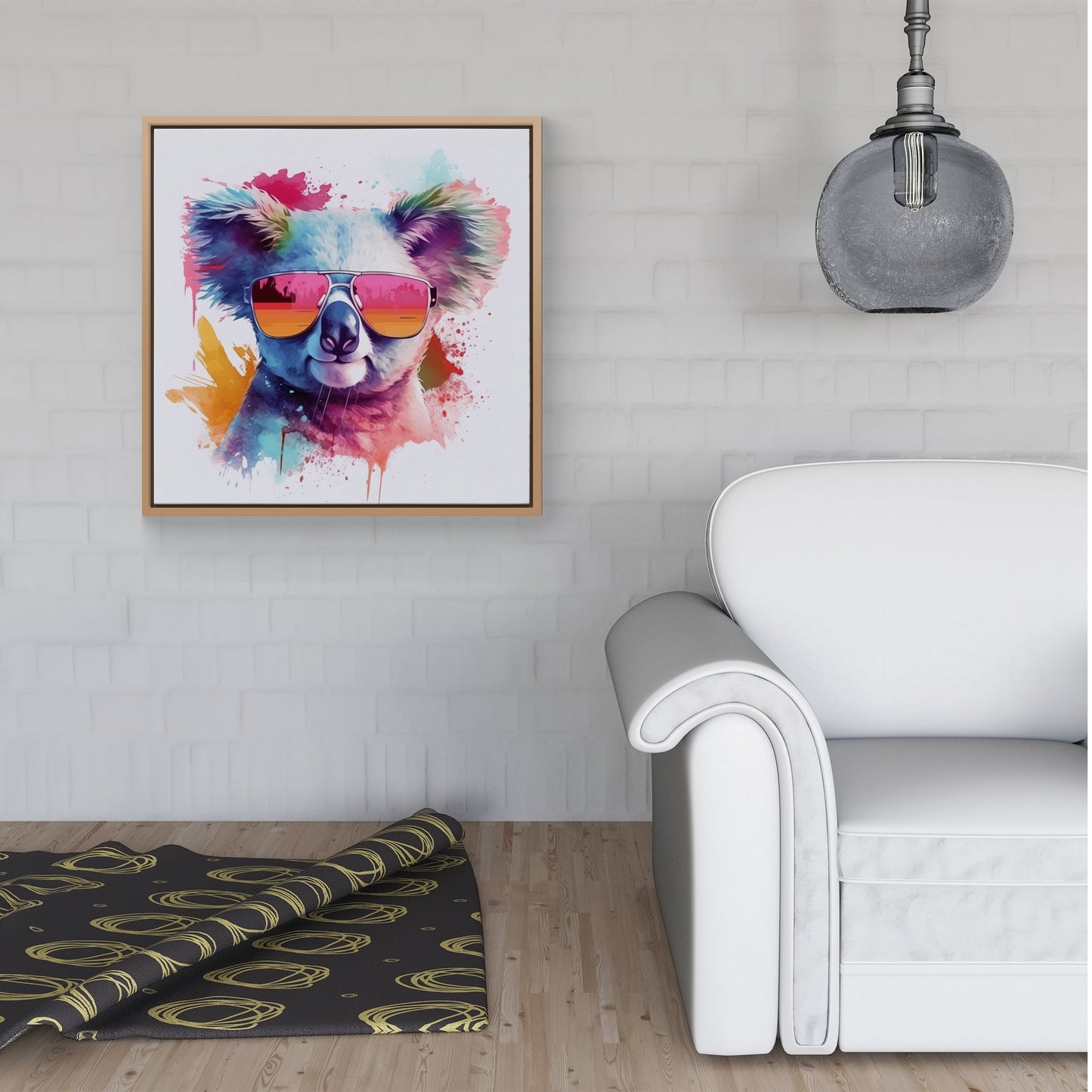 Colourful Splashart Koala In Glasses Framed Canvas