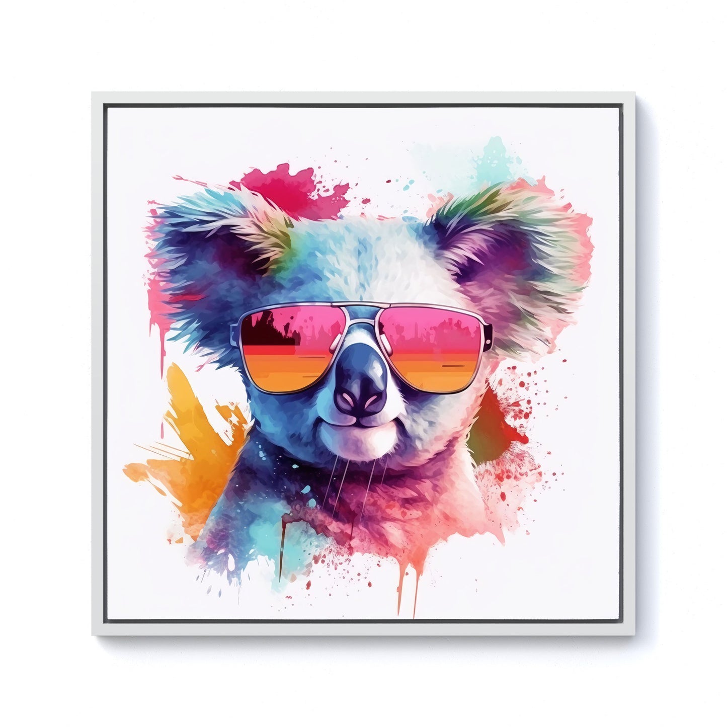 Colourful Splashart Koala In Glasses Framed Canvas