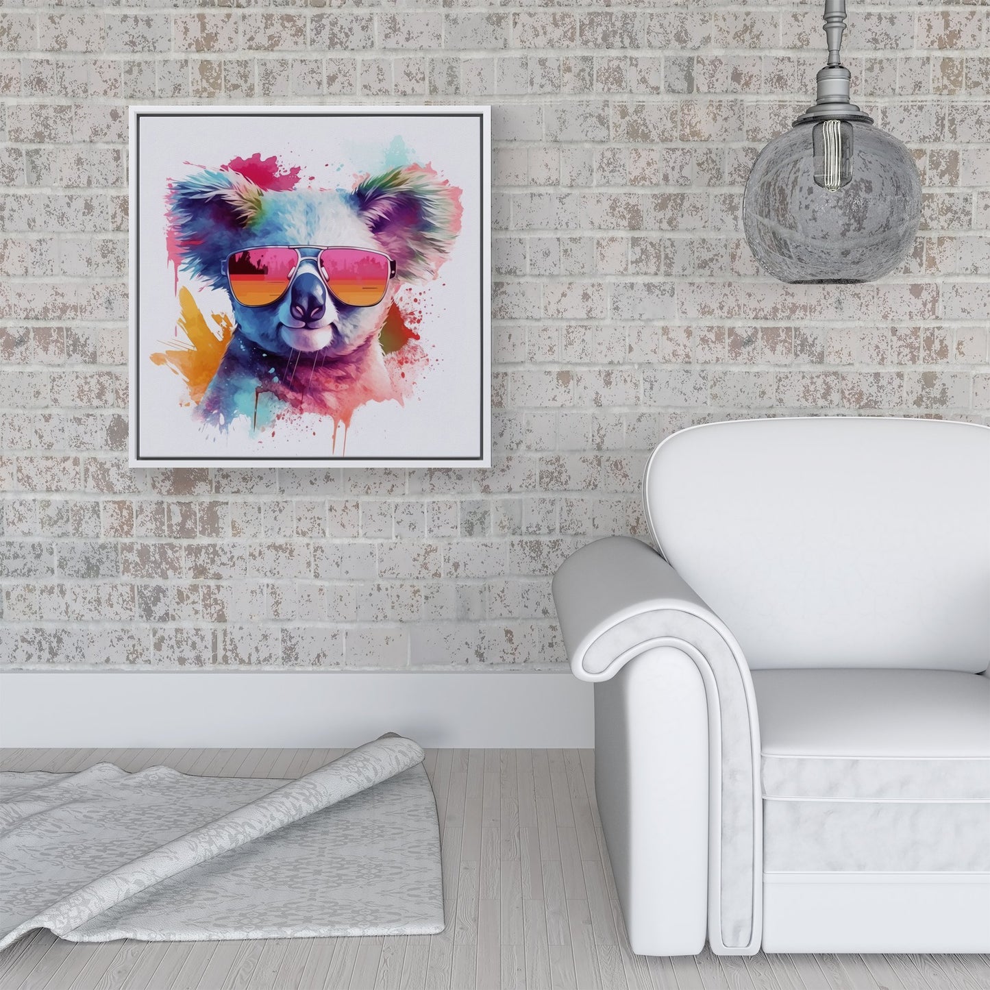 Colourful Splashart Koala In Glasses Framed Canvas
