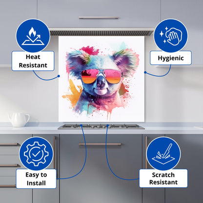Colourful Splashart Koala In Glasses Kitchen Splashback