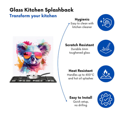 Colourful Splashart Koala In Glasses Kitchen Splashback