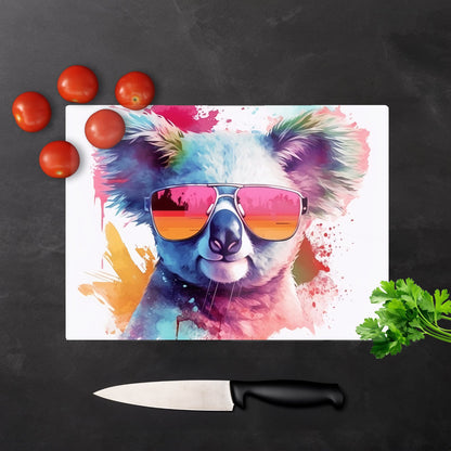Colourful Splashart Koala In Glasses Chopping Board