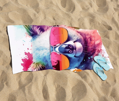 Colourful Splashart Koala In Glasses Beach Towel