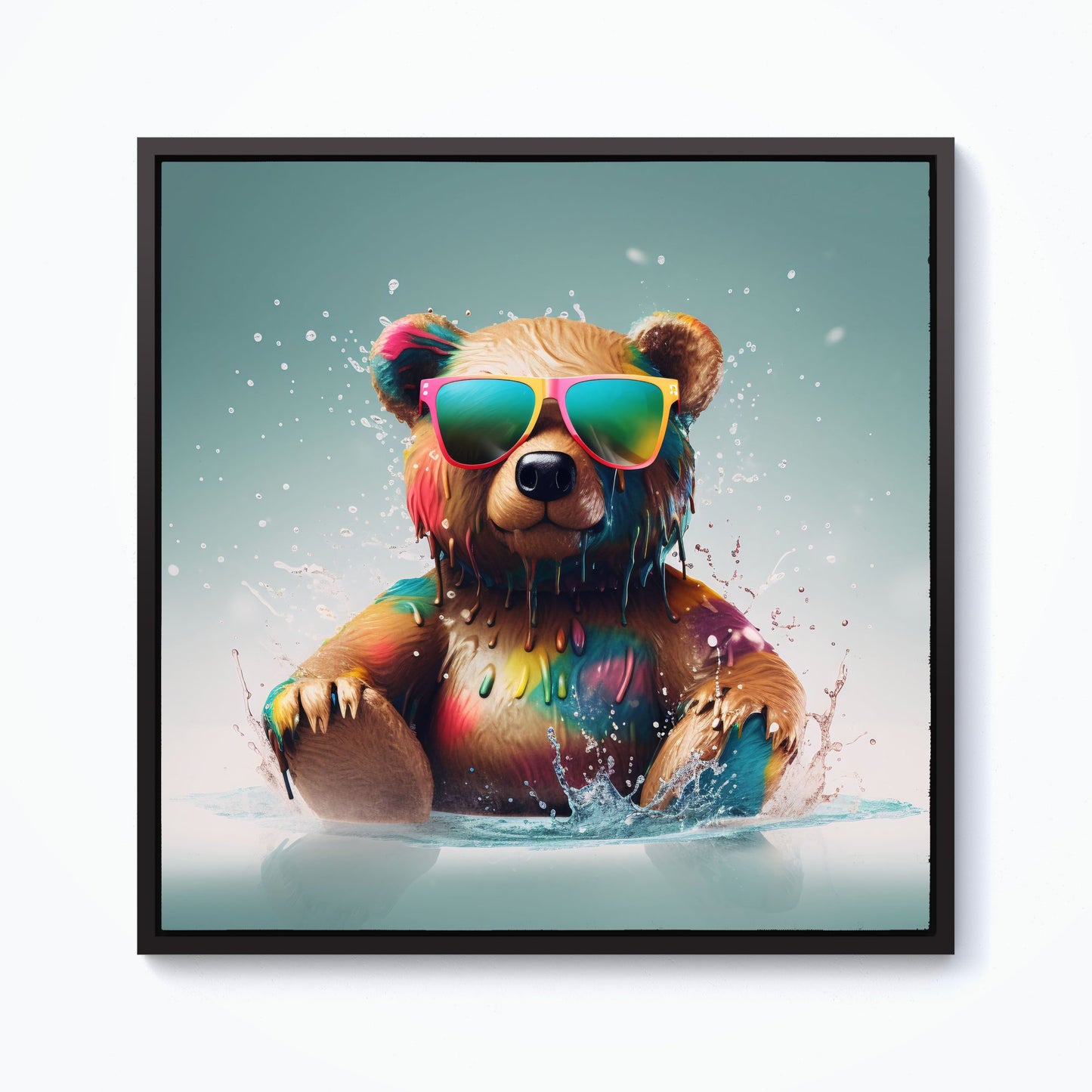 Splashart Bear In Glasses Framed Canvas