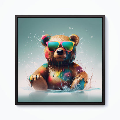 Splashart Bear In Glasses Framed Canvas