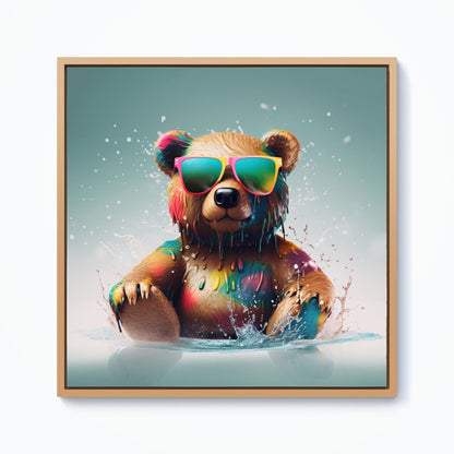 Splashart Bear In Glasses Framed Canvas
