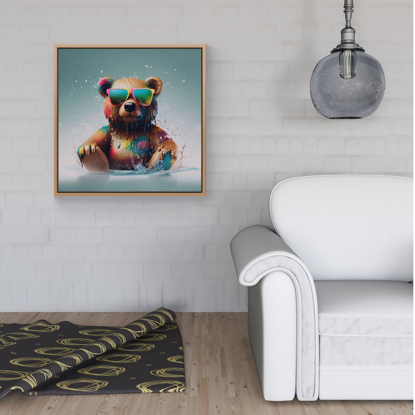 Splashart Bear In Glasses Framed Canvas