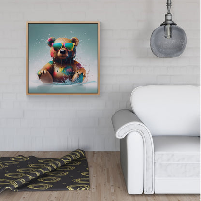 Splashart Bear In Glasses Framed Canvas