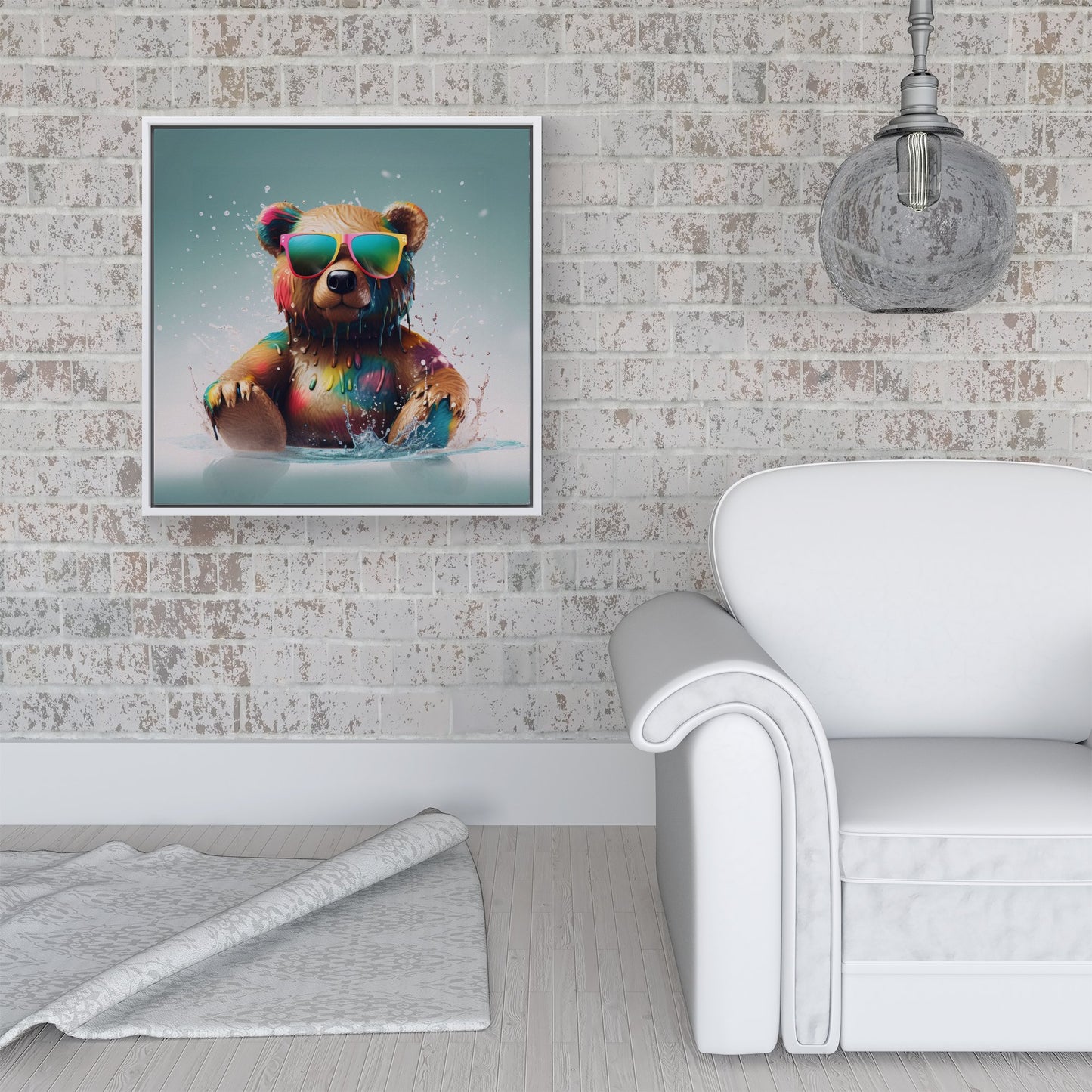 Splashart Bear In Glasses Framed Canvas