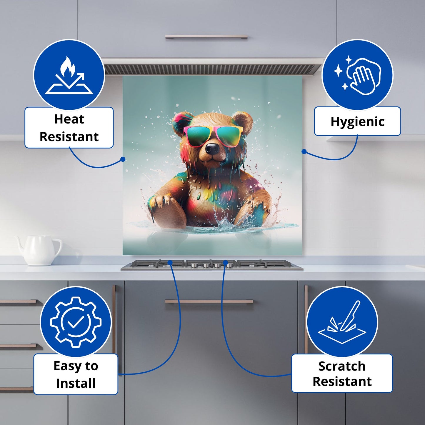 Splashart Bear In Glasses Kitchen Splashback
