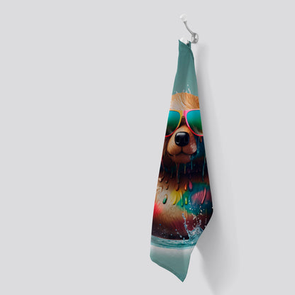Splashart Bear In Glasses Tea Towel