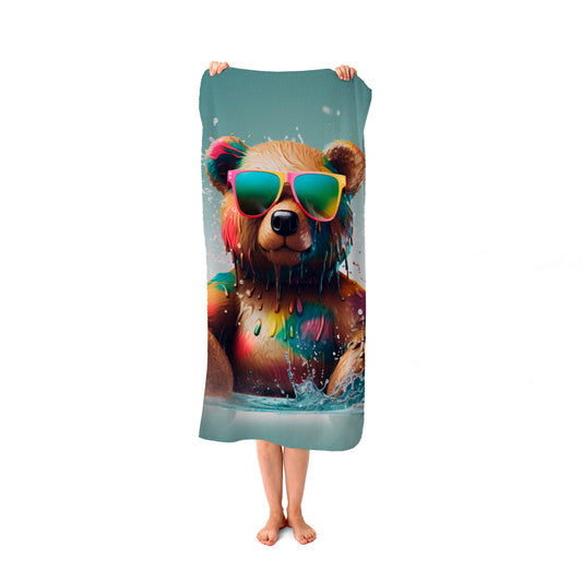 Splashart Bear In Glasses Beach Towel