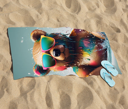 Splashart Bear In Glasses Beach Towel