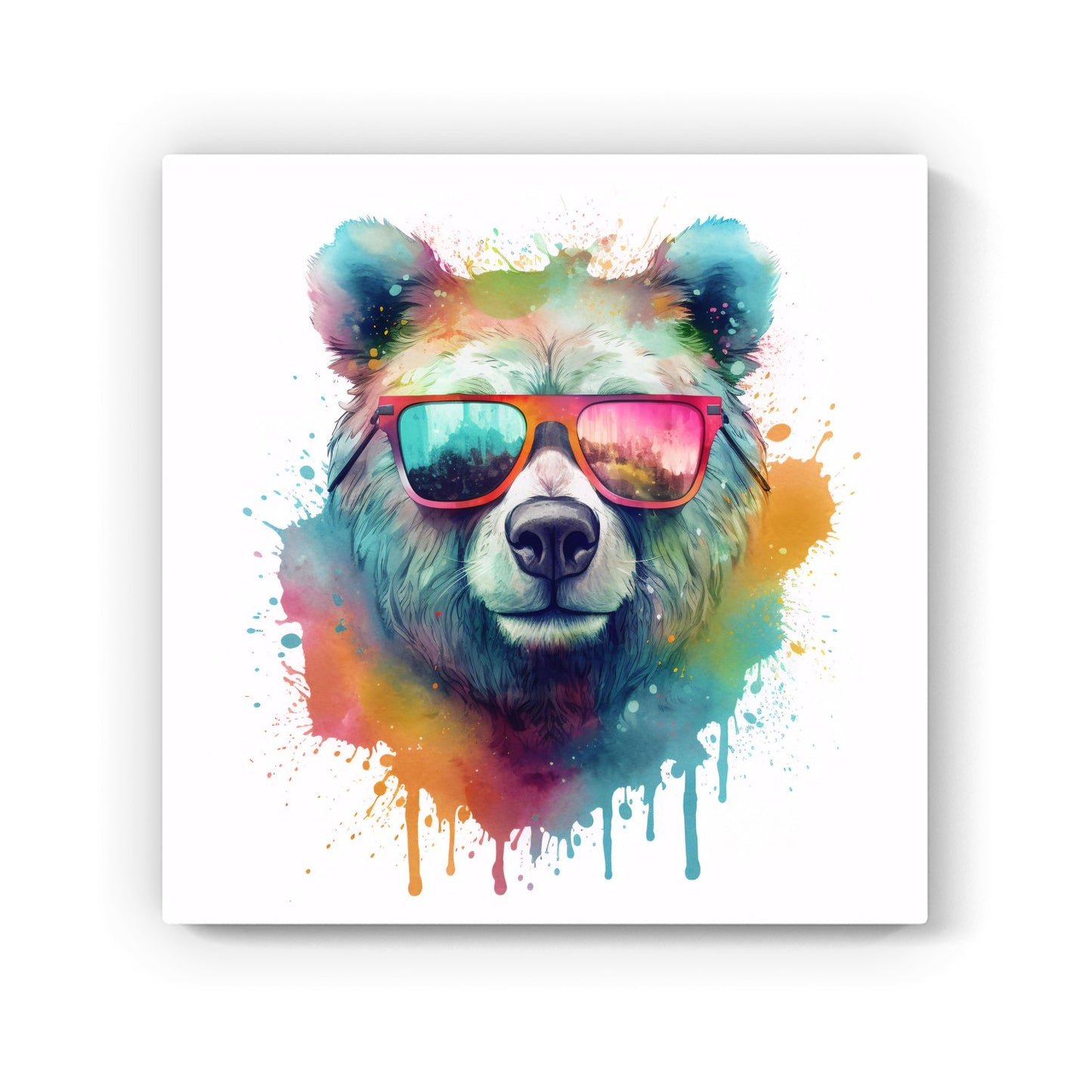 Splashart Colourful Bear In Glasses Canvas