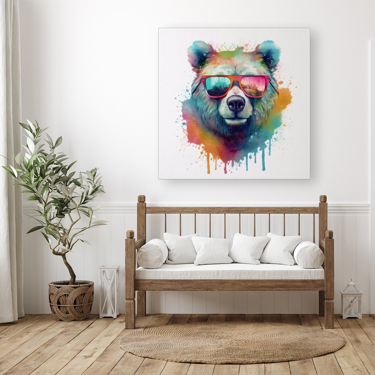 Splashart Colourful Bear In Glasses Canvas