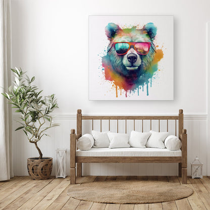 Splashart Colourful Bear In Glasses Canvas