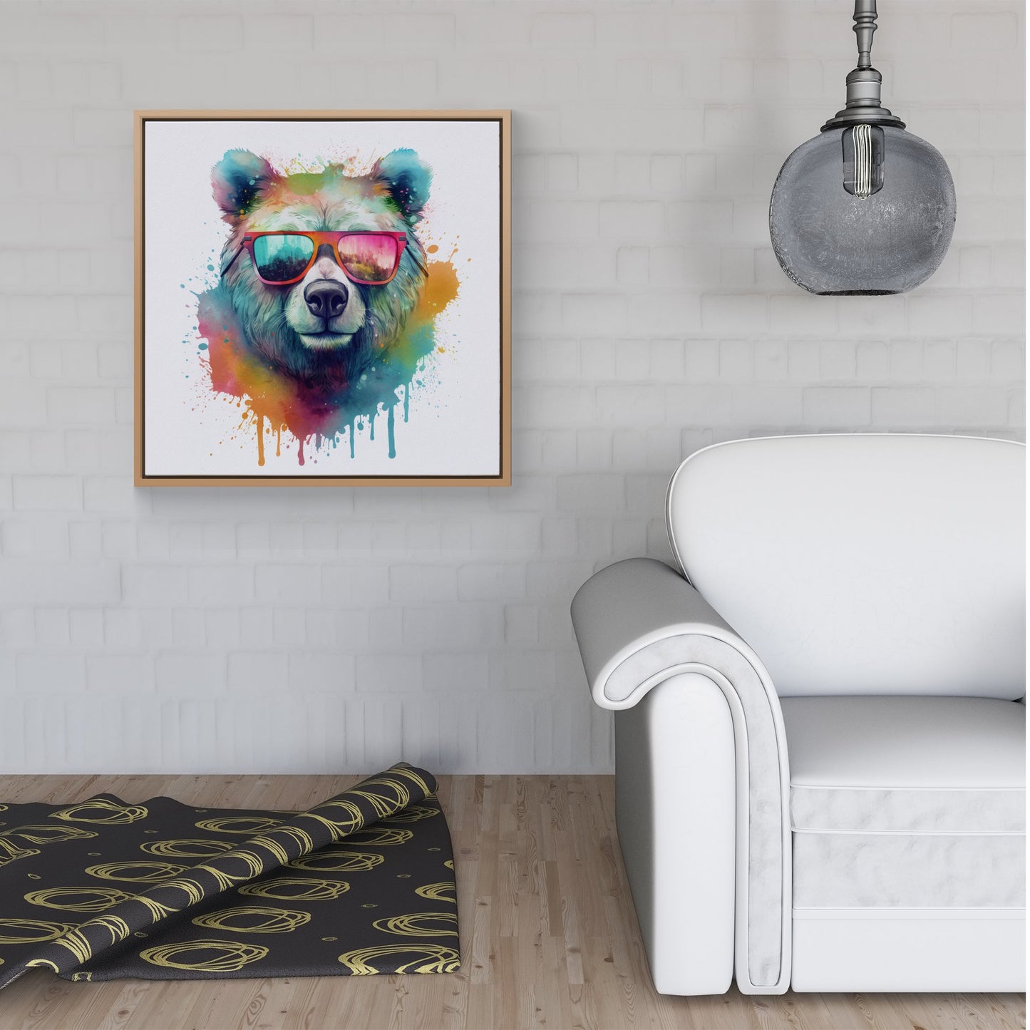Splashart Colourful Bear In Glasses Framed Canvas