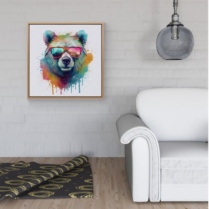 Splashart Colourful Bear In Glasses Framed Canvas