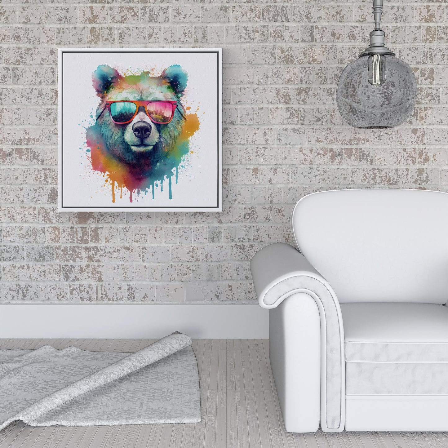 Splashart Colourful Bear In Glasses Framed Canvas