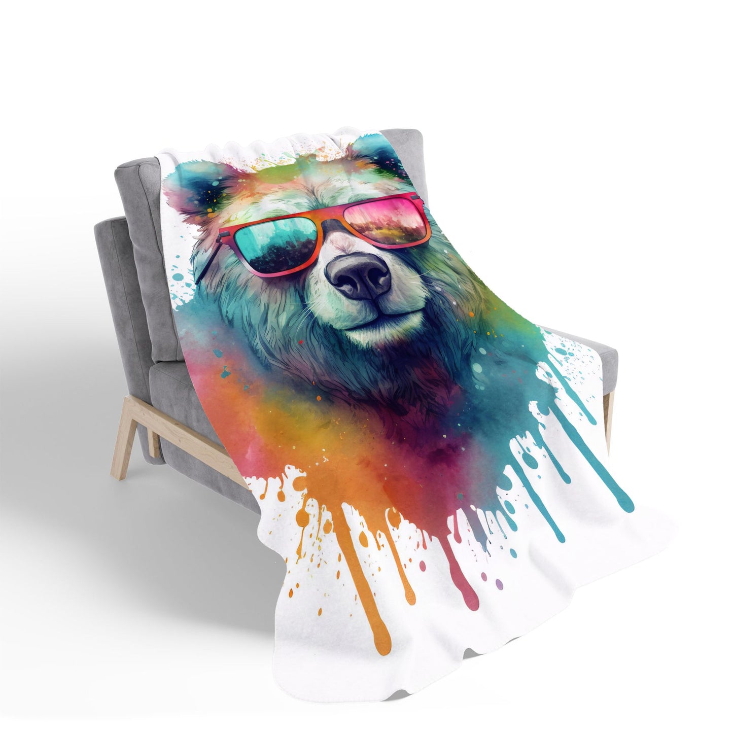 Splashart Colourful Bear In Glasses Sherpa Blanket