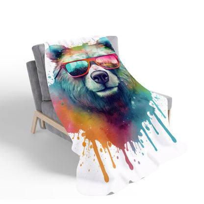 Splashart Colourful Bear In Glasses Sherpa Blanket
