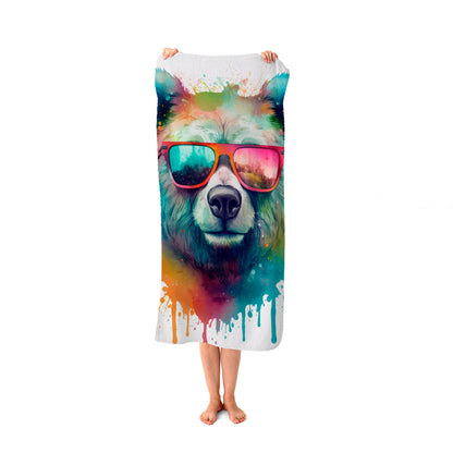 Splashart Colourful Bear In Glasses Beach Towel