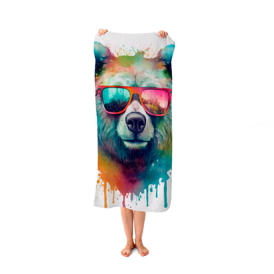 Splashart Colourful Bear In Glasses Beach Towel