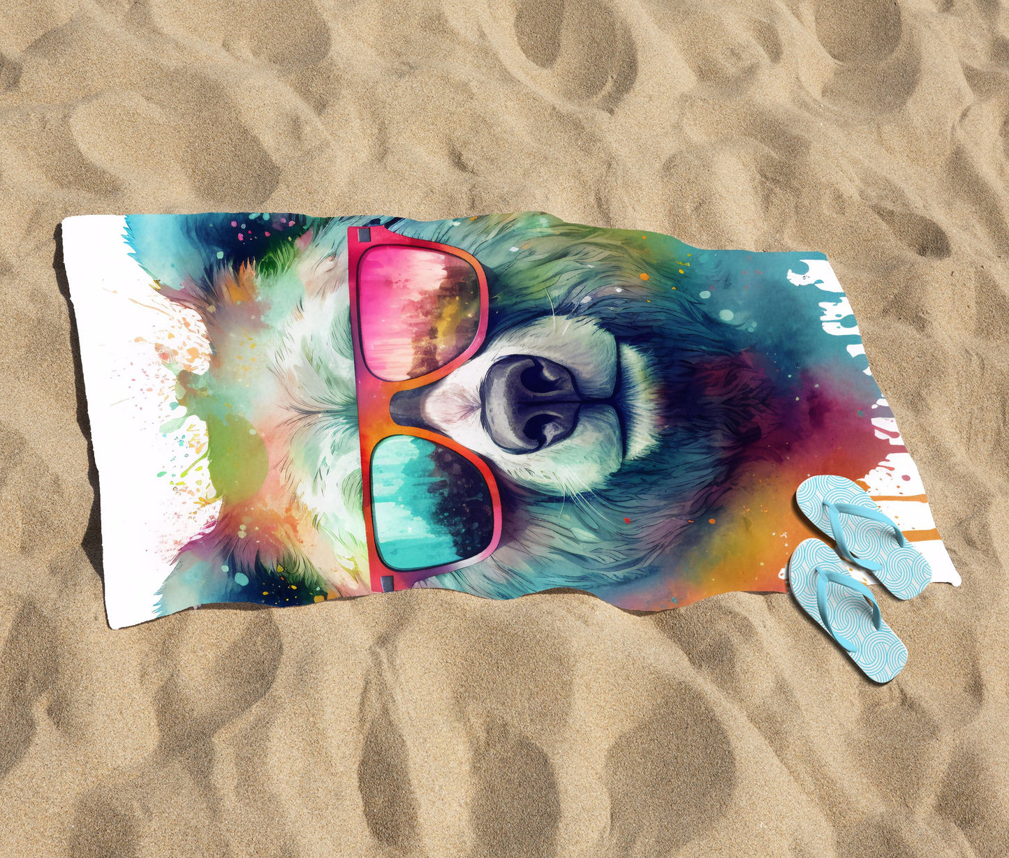 Splashart Colourful Bear In Glasses Beach Towel