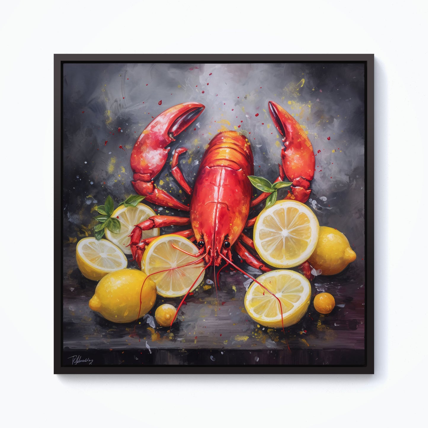 Lobster And Lemons Framed Canvas
