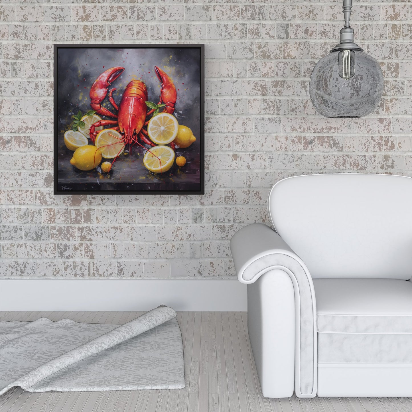 Lobster And Lemons Framed Canvas