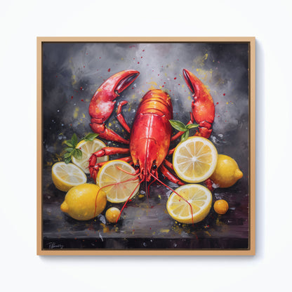 Lobster And Lemons Framed Canvas